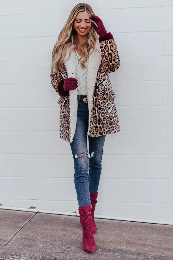 Serene Snowfall Leopard Plush Coat