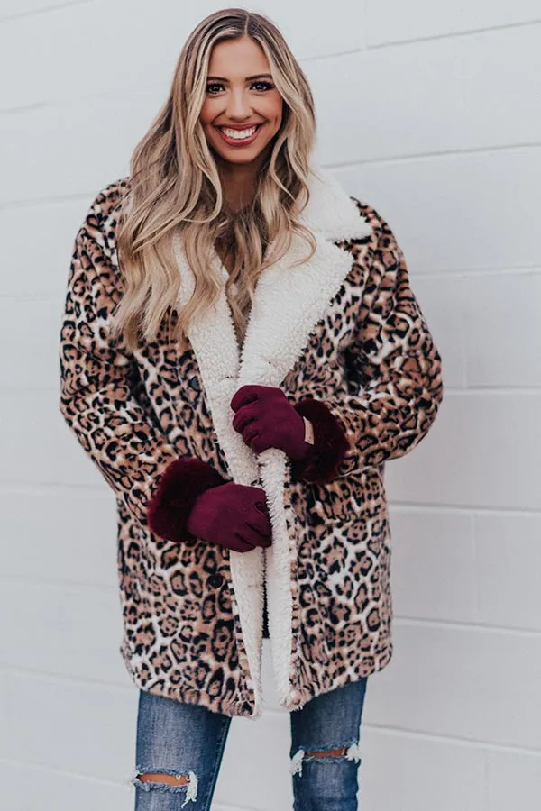 Serene Snowfall Leopard Plush Coat