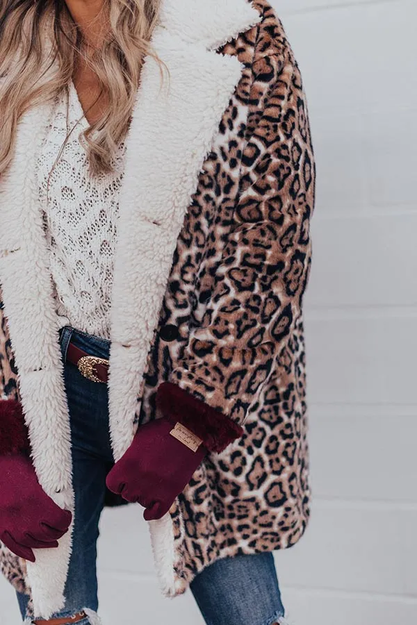 Serene Snowfall Leopard Plush Coat