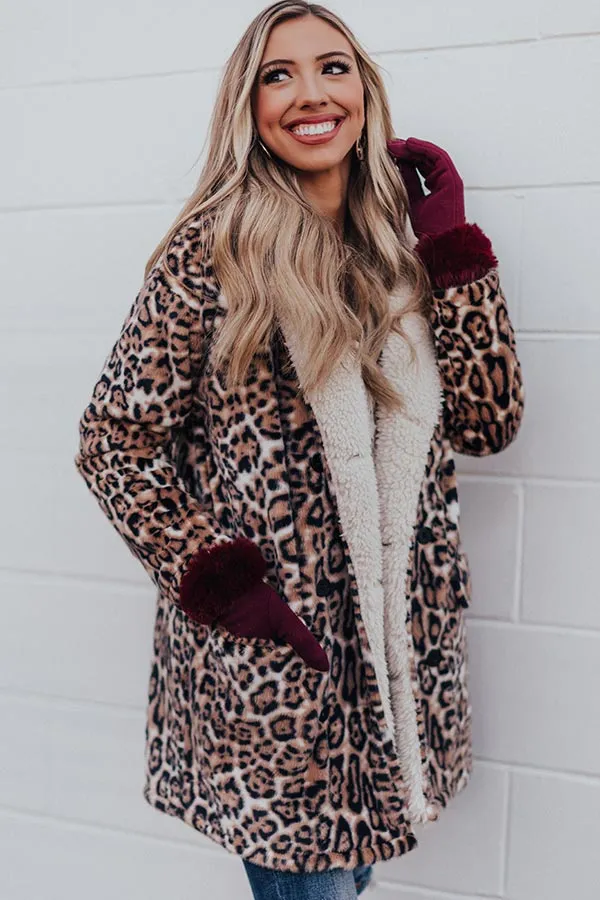 Serene Snowfall Leopard Plush Coat