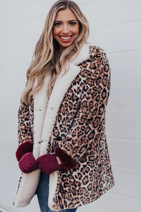 Serene Snowfall Leopard Plush Coat