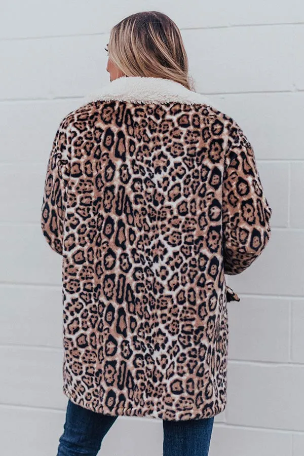 Serene Snowfall Leopard Plush Coat