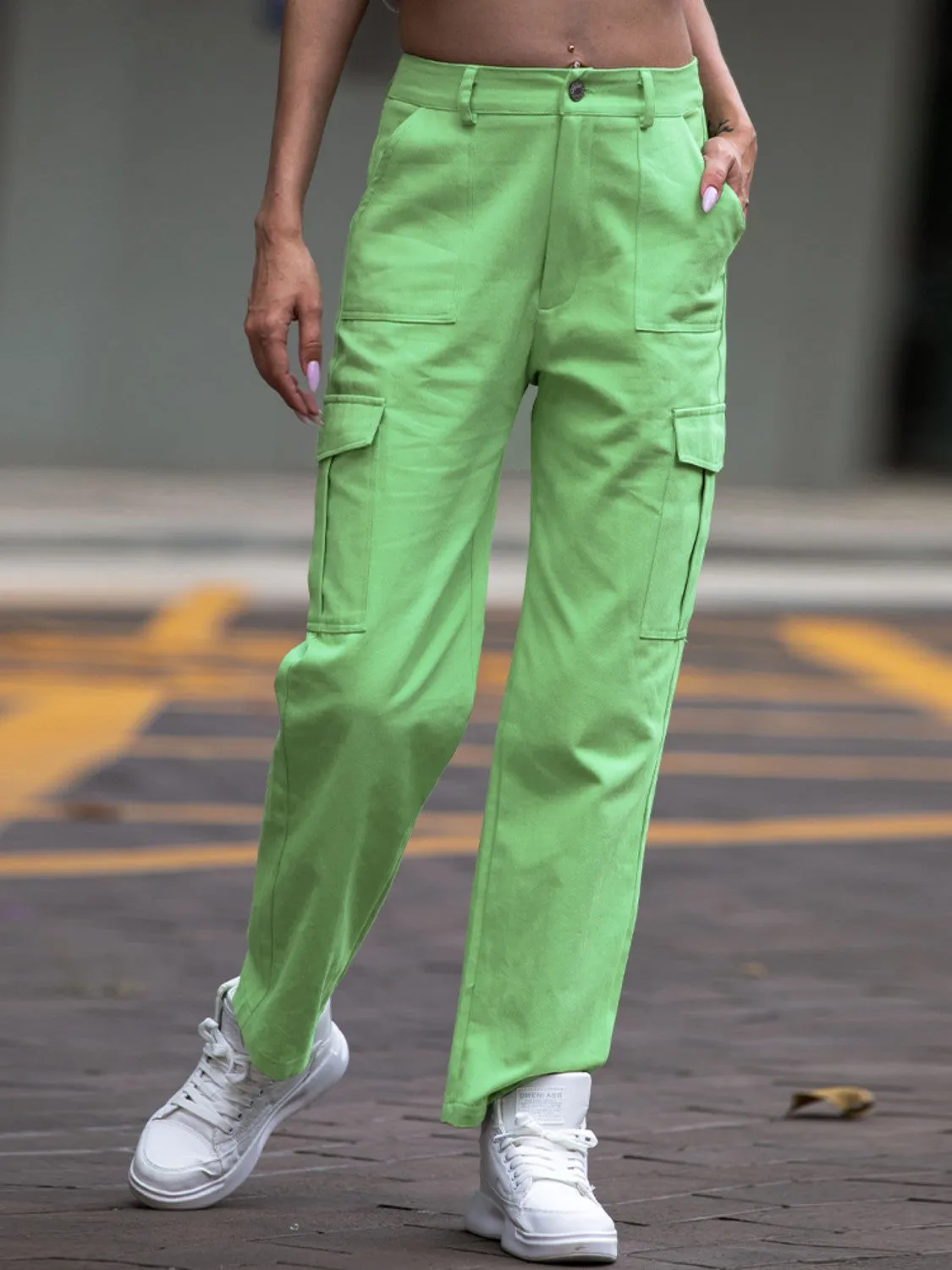 Shiny Straight Leg Cargo Pants