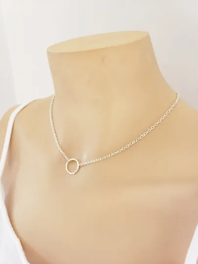 Silver circle necklace. Discreet day collar. Minimalist. Infinity circle. BDSM circle of O ring, Submissive