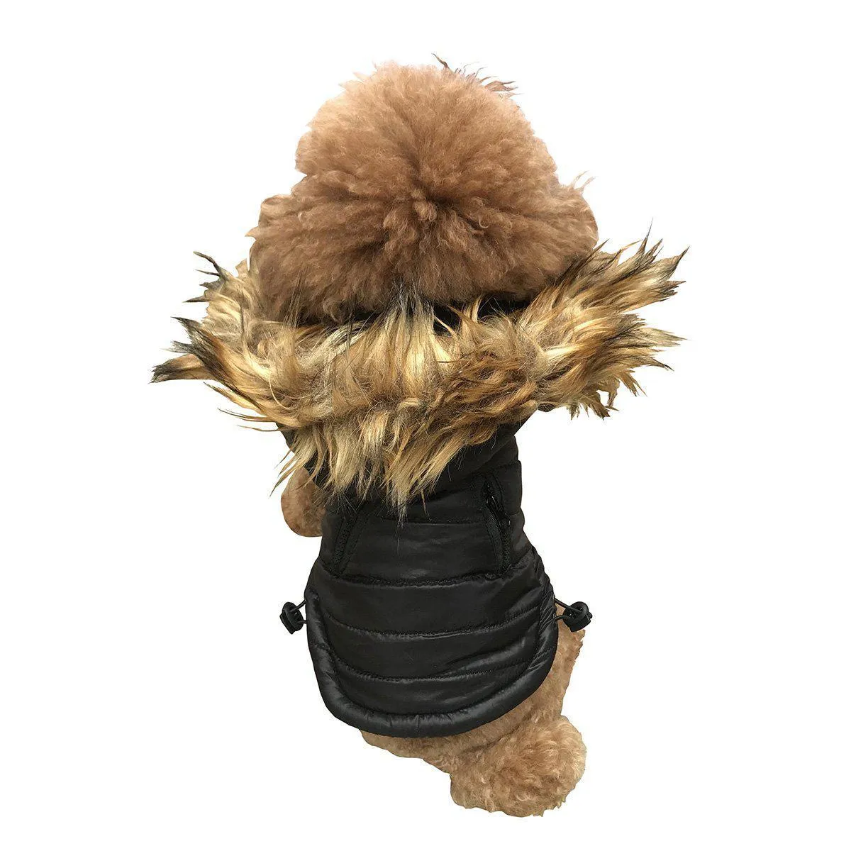 Ski Bunny Puffer Dog Coat Black With Fur Trimmed Hood