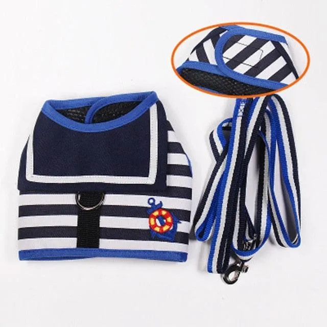 Soft Breathable Navy Style Pet Leash Set