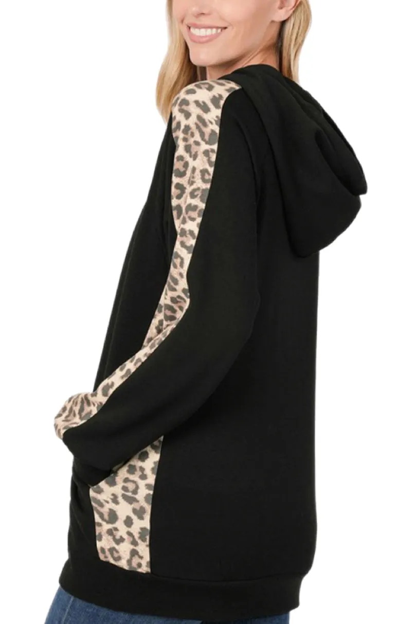 Soft Leopard Accent Hoodie Style 4526 in Black