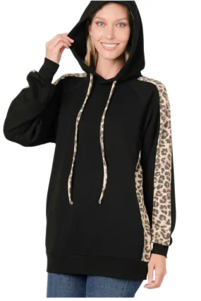 Soft Leopard Accent Hoodie Style 4526 in Black