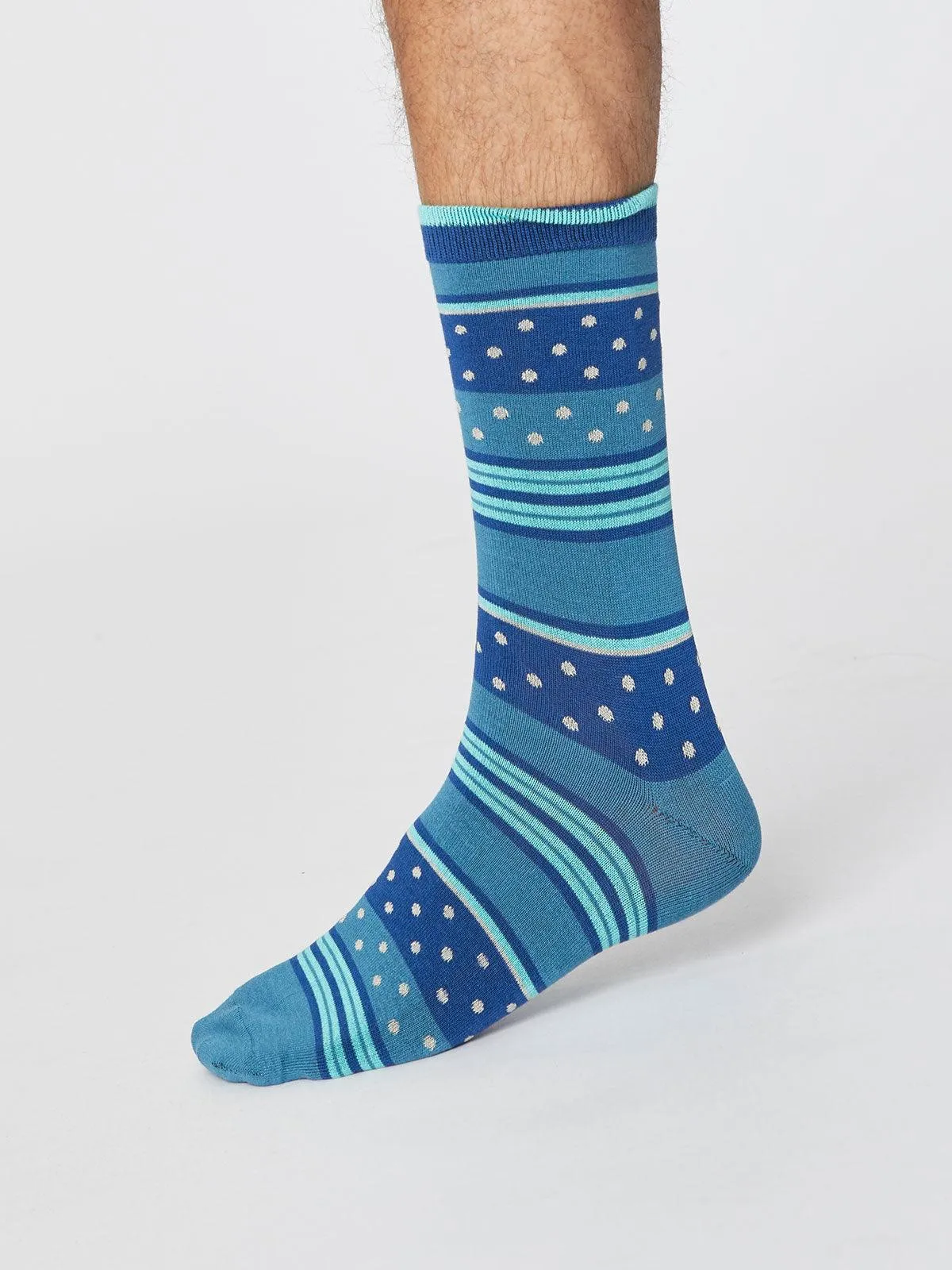 Spot and Stripe Socks - Dusty Blue