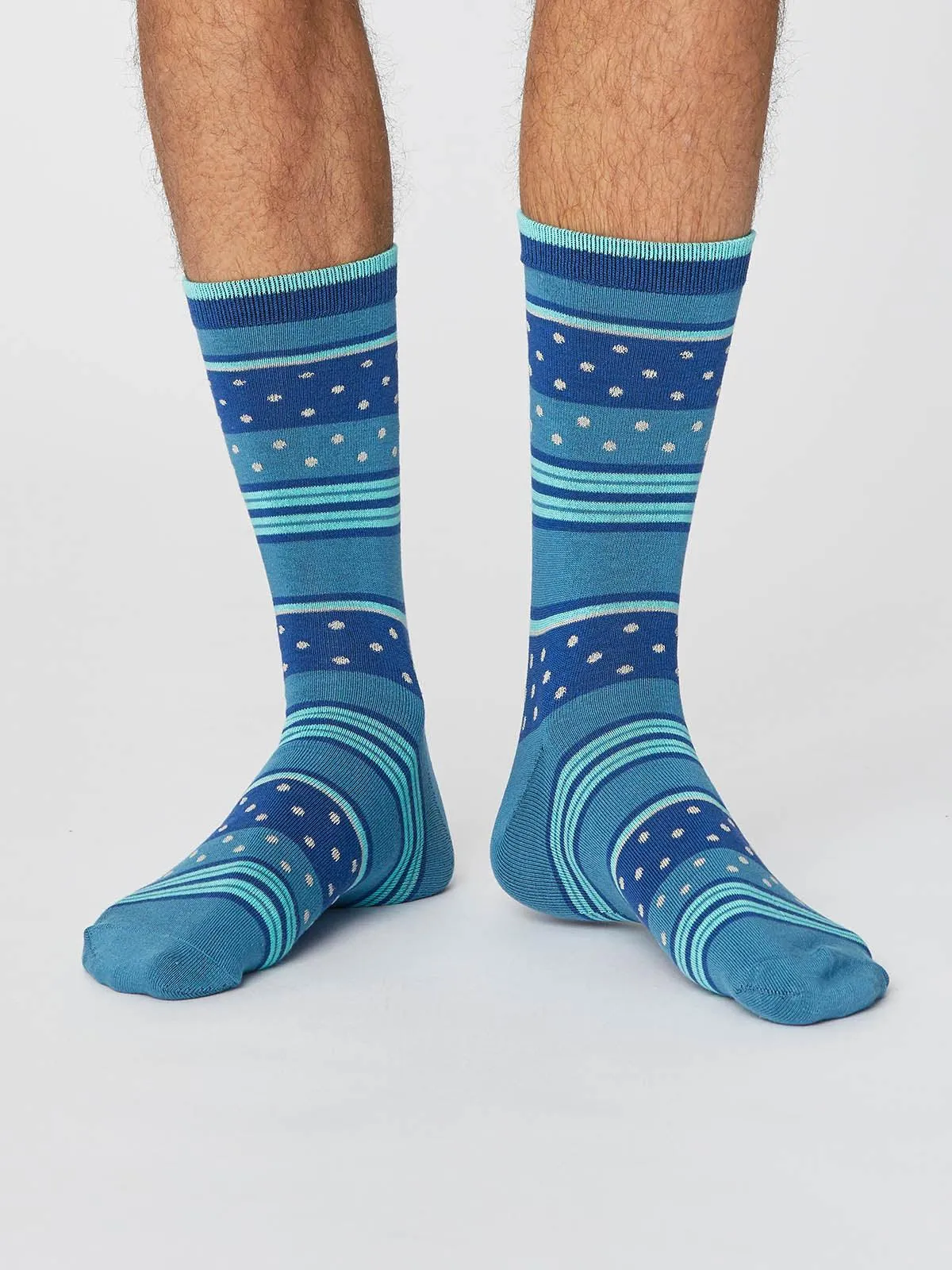 Spot and Stripe Socks - Dusty Blue