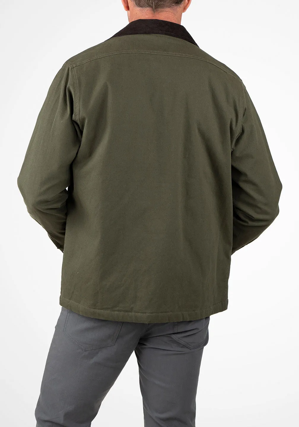 Stretch Canvas Shirt Jacket With Sherpa Lining