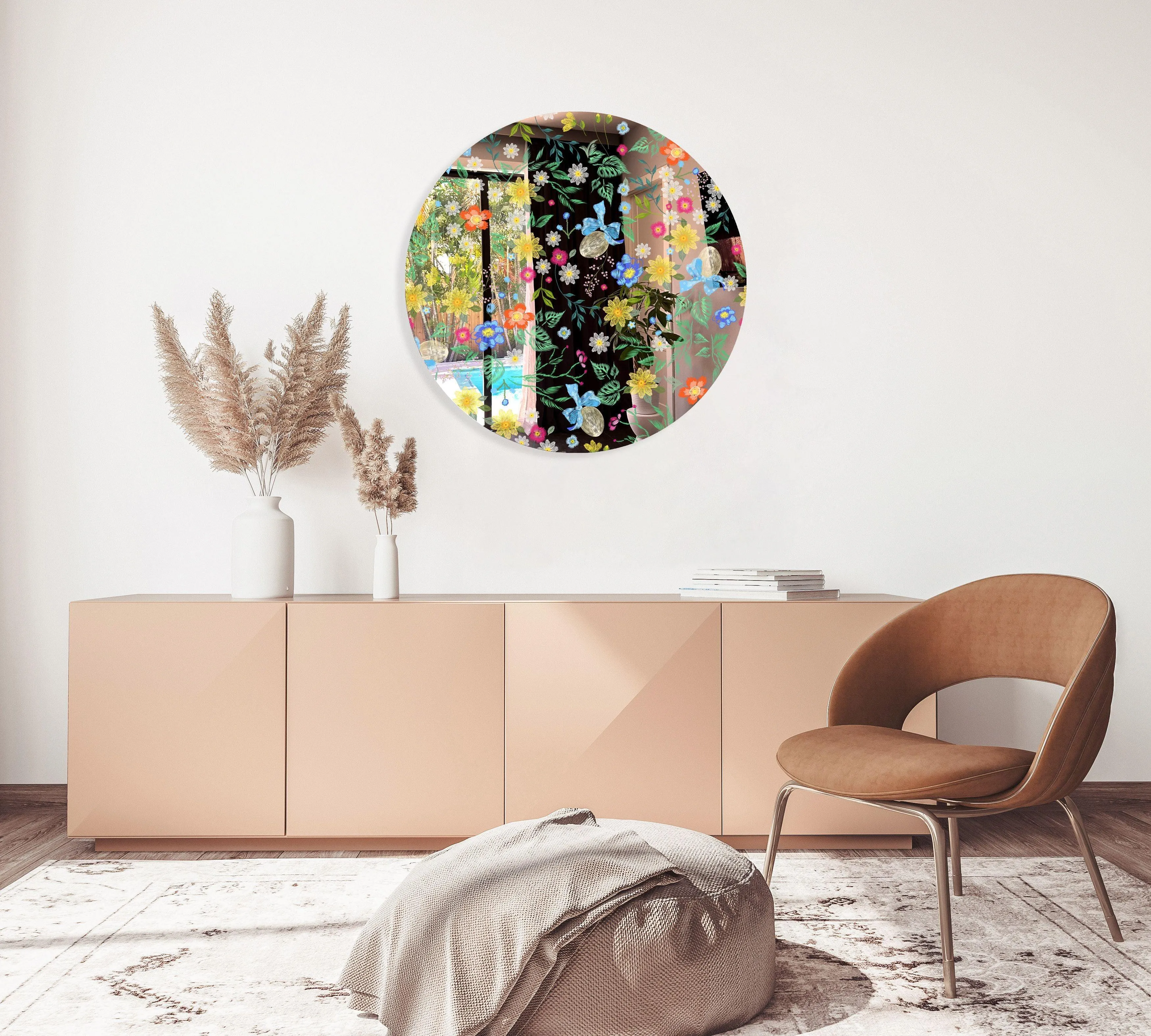 Summer Flowers Printed Mirror Acrylic Circles