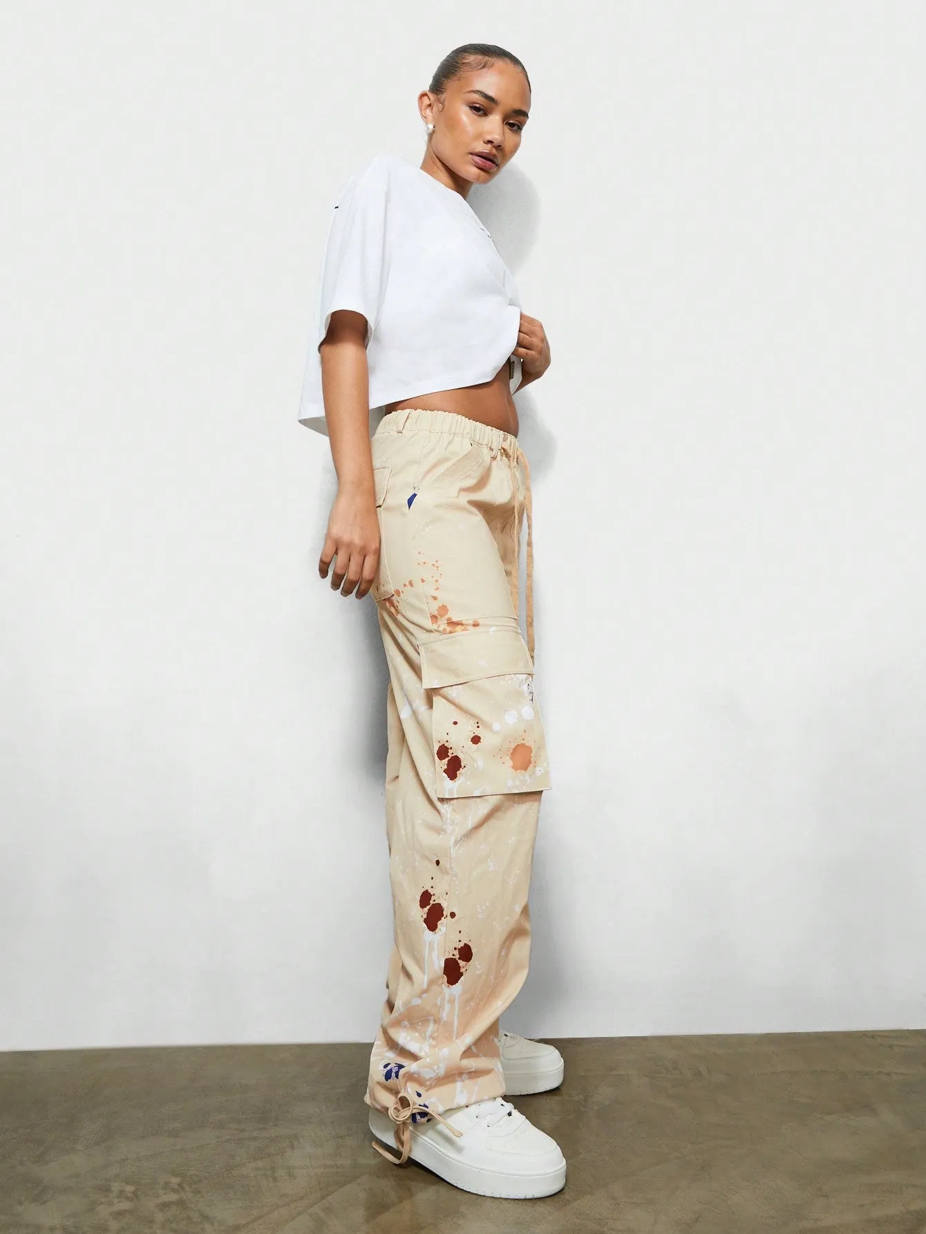 SUMWON WOMEN Straight Fit Utility Pant With Splatter Paint