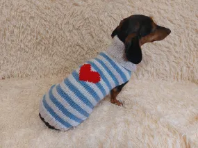 Sweater with hearts, wool sweatshirt for dog, hoodie for dachshund with heart