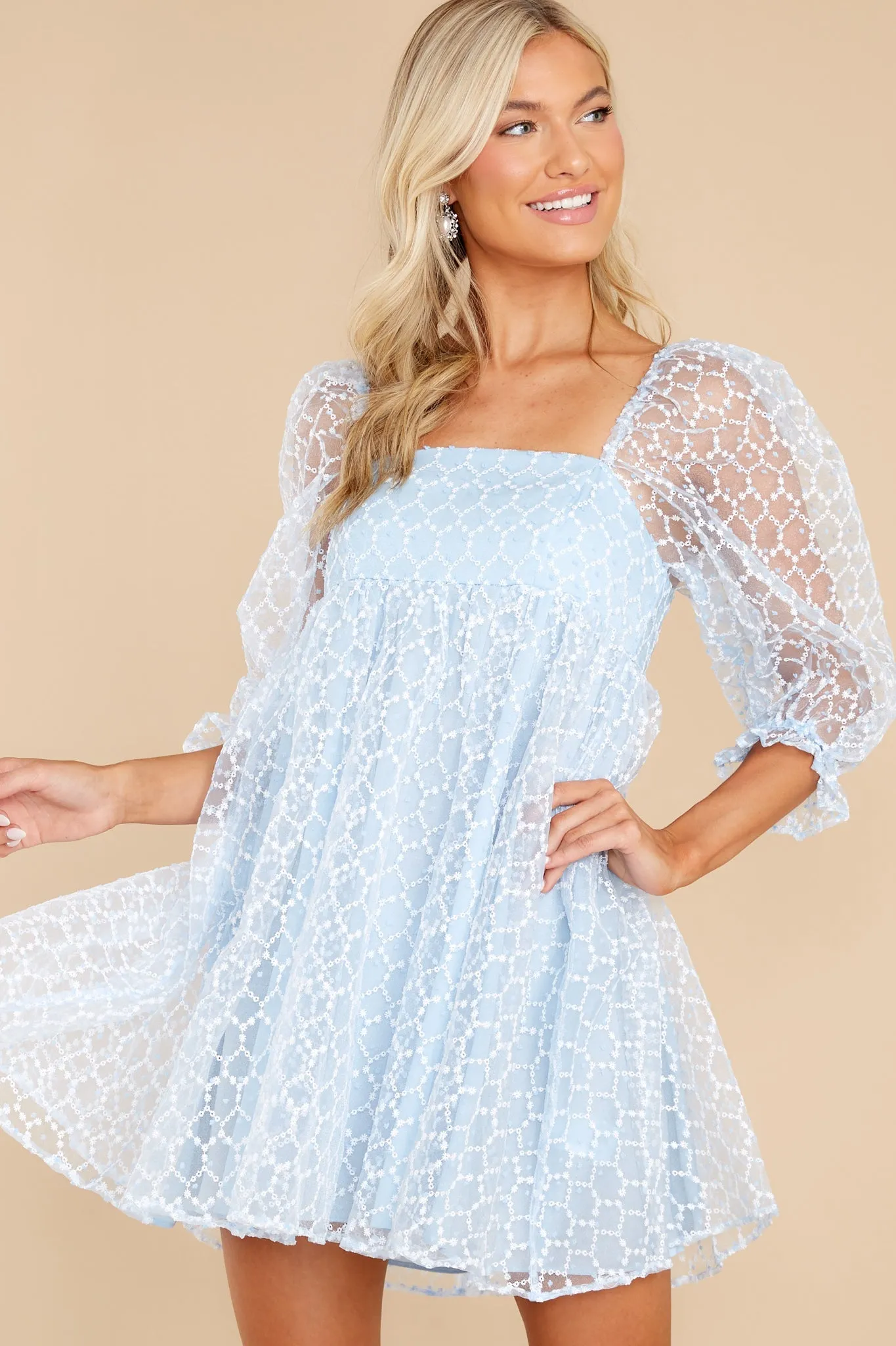 Sweet Air Light Blue Floral Eyelet Dress