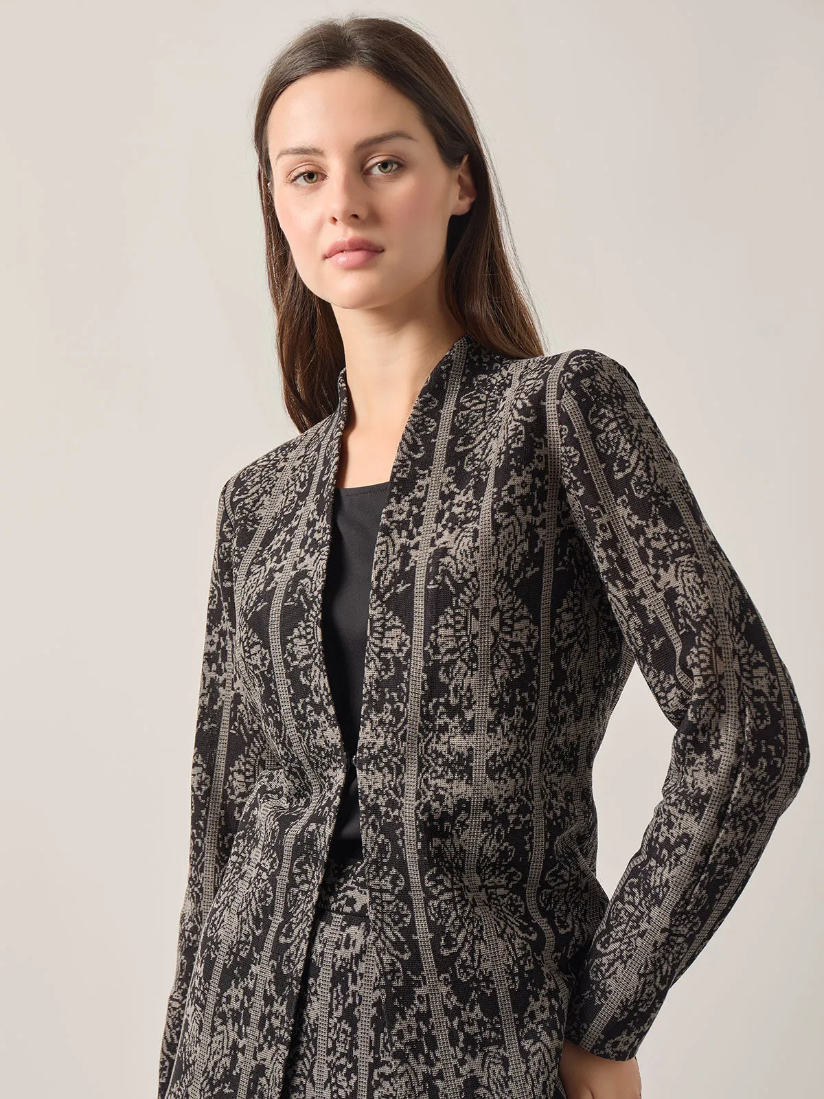 Tailored Fit Two-Tone Jacquard Knit Jacket