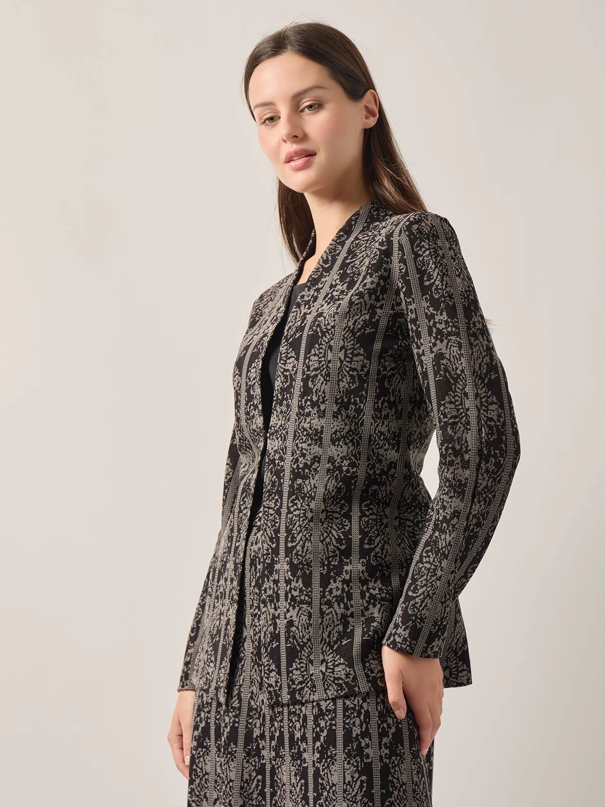 Tailored Fit Two-Tone Jacquard Knit Jacket