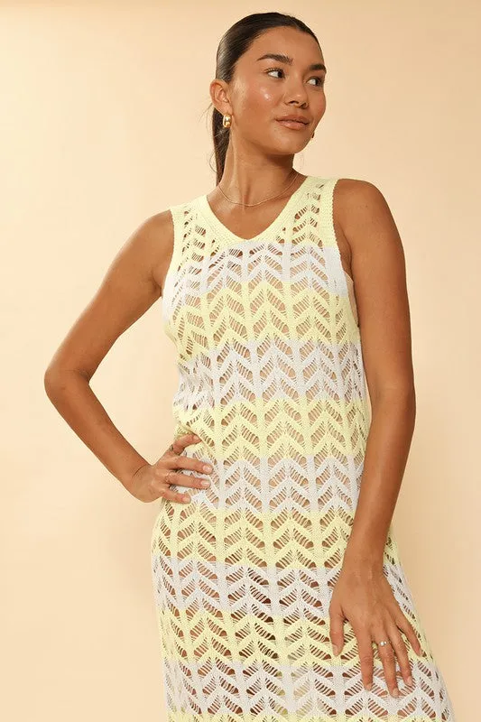 TEEK - Cream Multicolor Knit Color Block Cover Up Dress