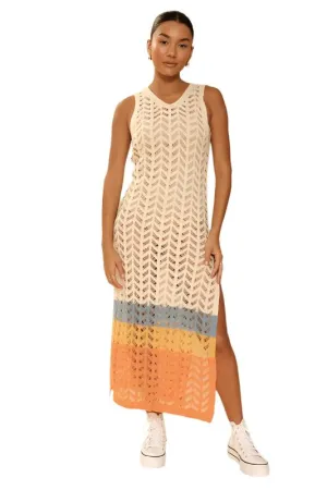 TEEK - Cream Multicolor Knit Color Block Cover Up Dress