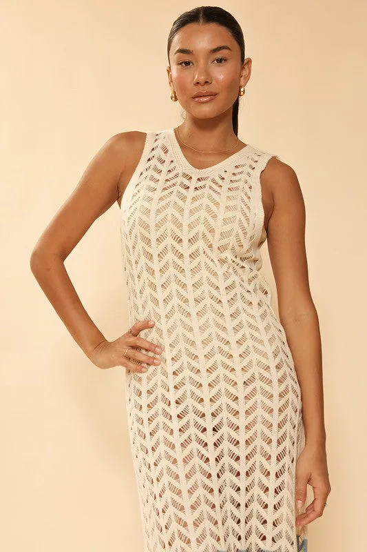 TEEK - Cream Multicolor Knit Color Block Cover Up Dress