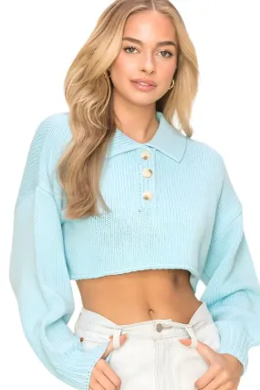 TEEK - Flirtatious Collared Crop Sweater Top