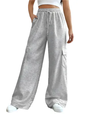 TEEK - Grey Workwear Wide Leg High-Waist Pocketed Pants