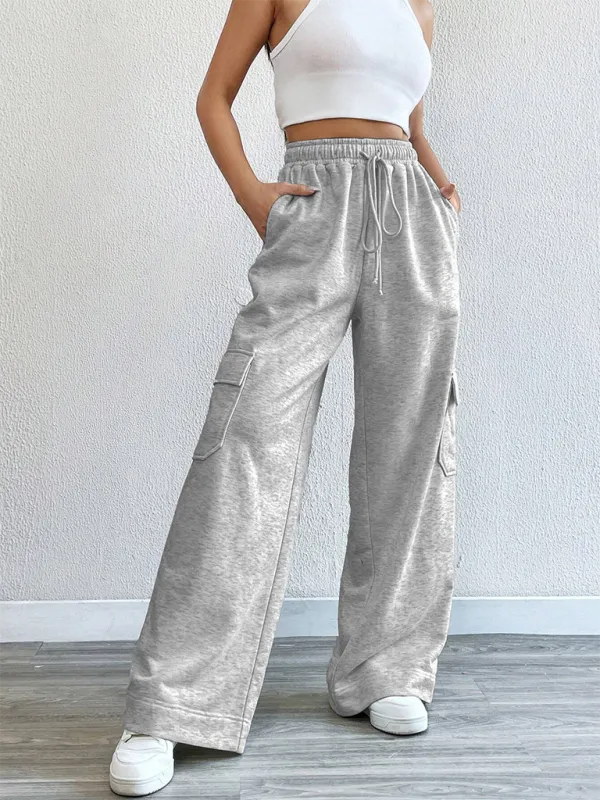 TEEK - Grey Workwear Wide Leg High-Waist Pocketed Pants