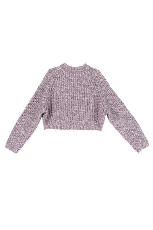 TEEK - Melange Texture Three Button Sweater Top