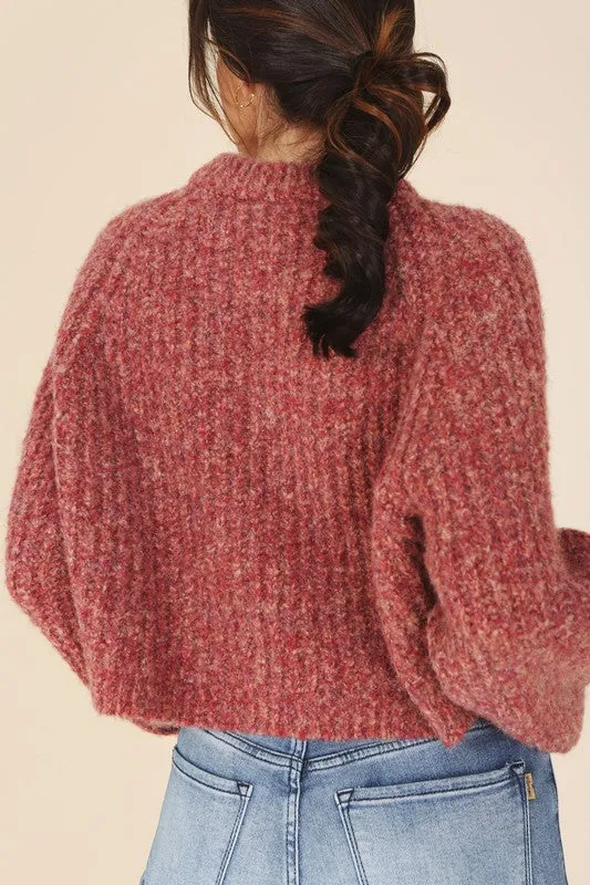 TEEK - Melange Texture Three Button Sweater Top