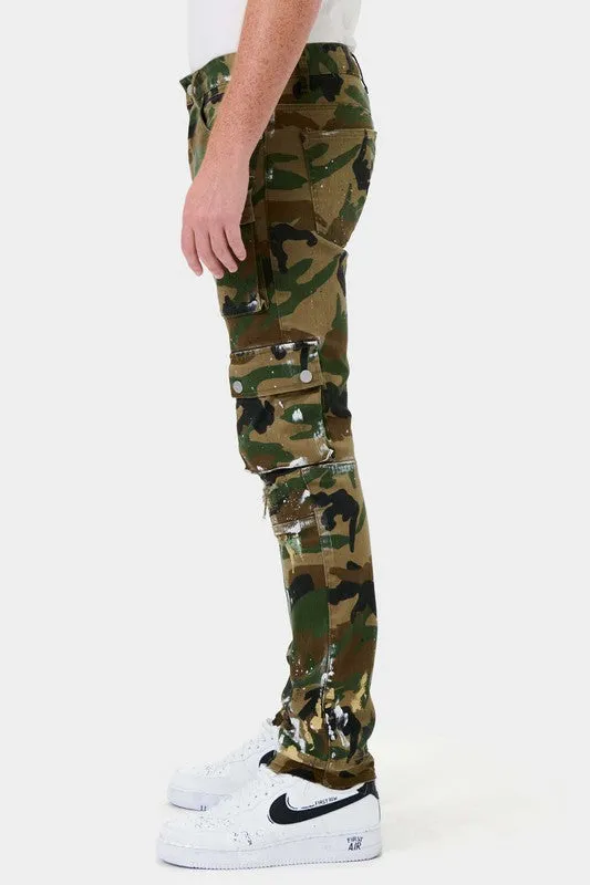 TEEK - Mens Camo Multi Cargo Slim Straight Pants