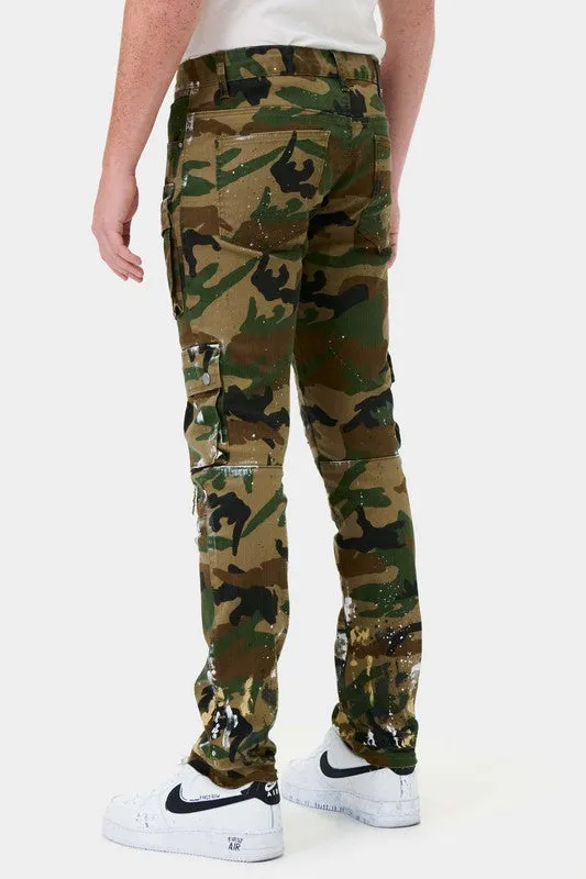 TEEK - Mens Camo Multi Cargo Slim Straight Pants