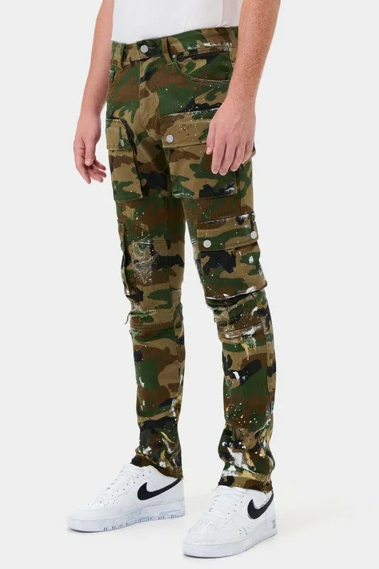 TEEK - Mens Camo Multi Cargo Slim Straight Pants