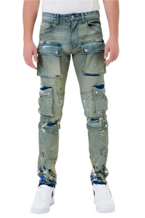 TEEK - Mens Multi Cargo Slim Straight Jeans