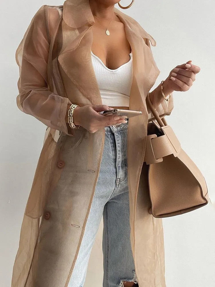 TEEK - Sheer Long Belted Coat