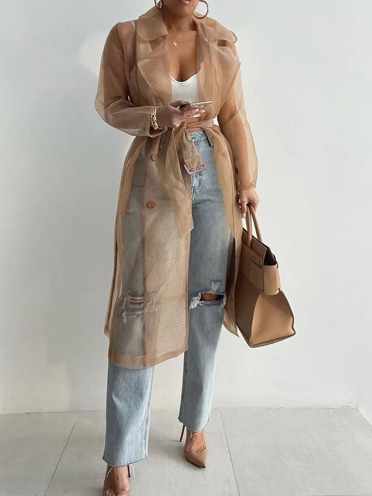 TEEK - Sheer Long Belted Coat