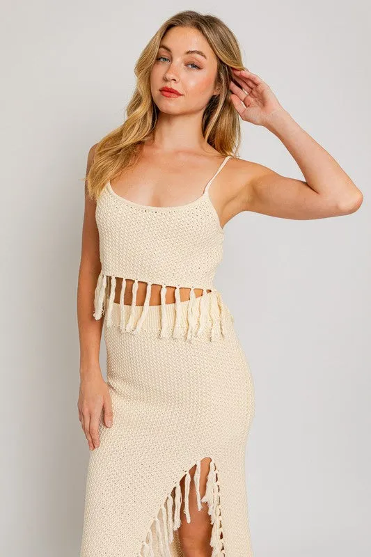 TEEK - Tassel Spaghetti Sweater Crop Top