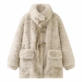 Toggle Closure Faux Fur Coat