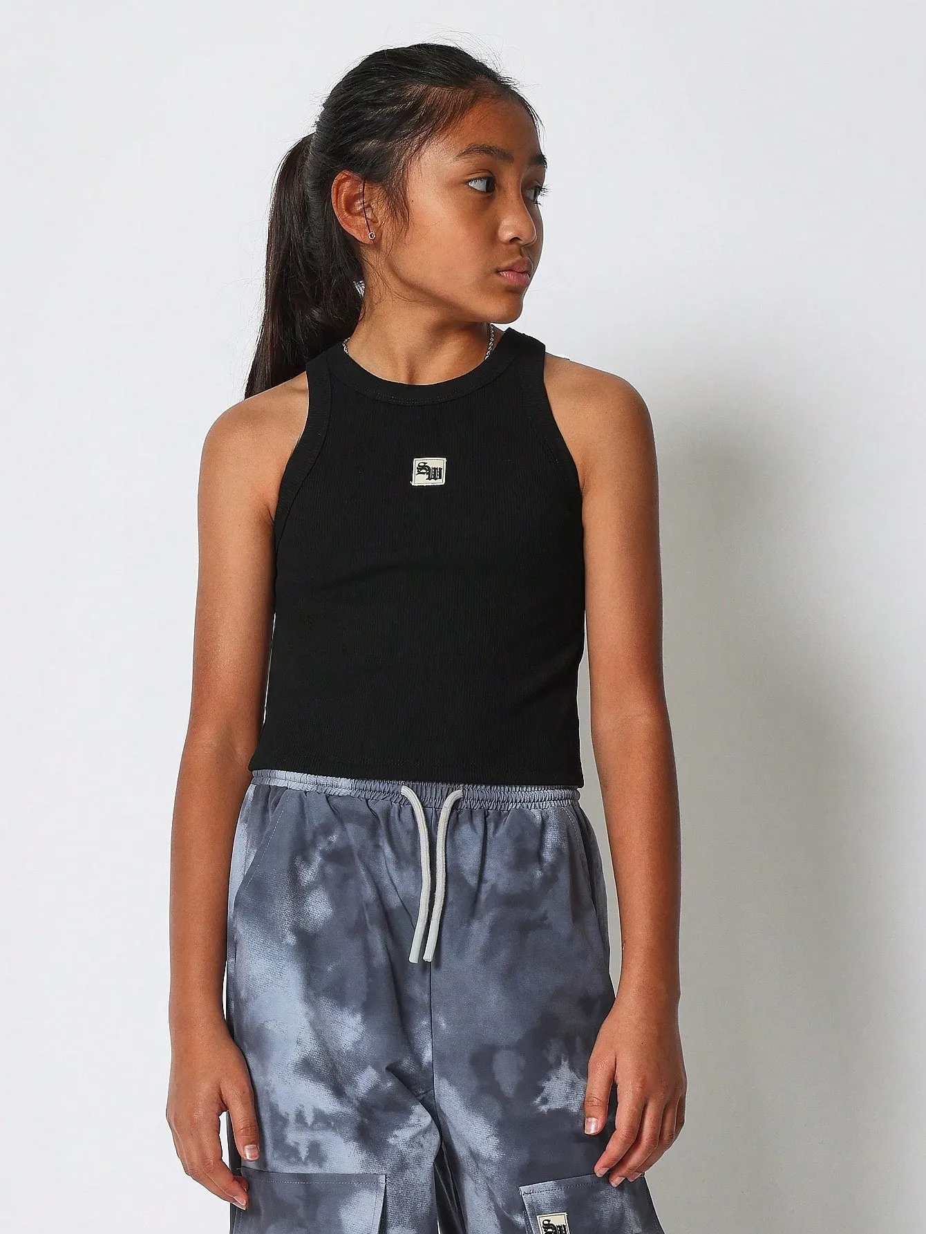 Tween Girls Ribbed Tank With All Over Print Cargo Pant 2 Piece Set