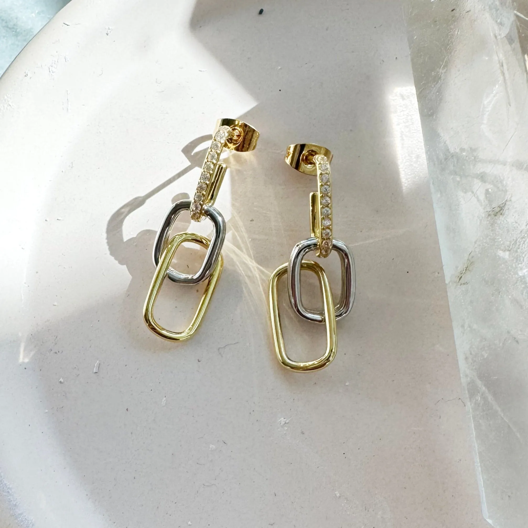 Two-Tone Crystal Hoops