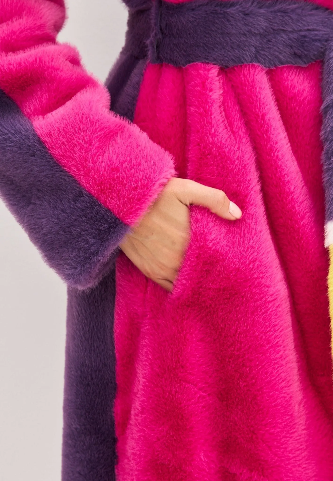 Two Tone Faux Fur Long Winter Coat - Pink