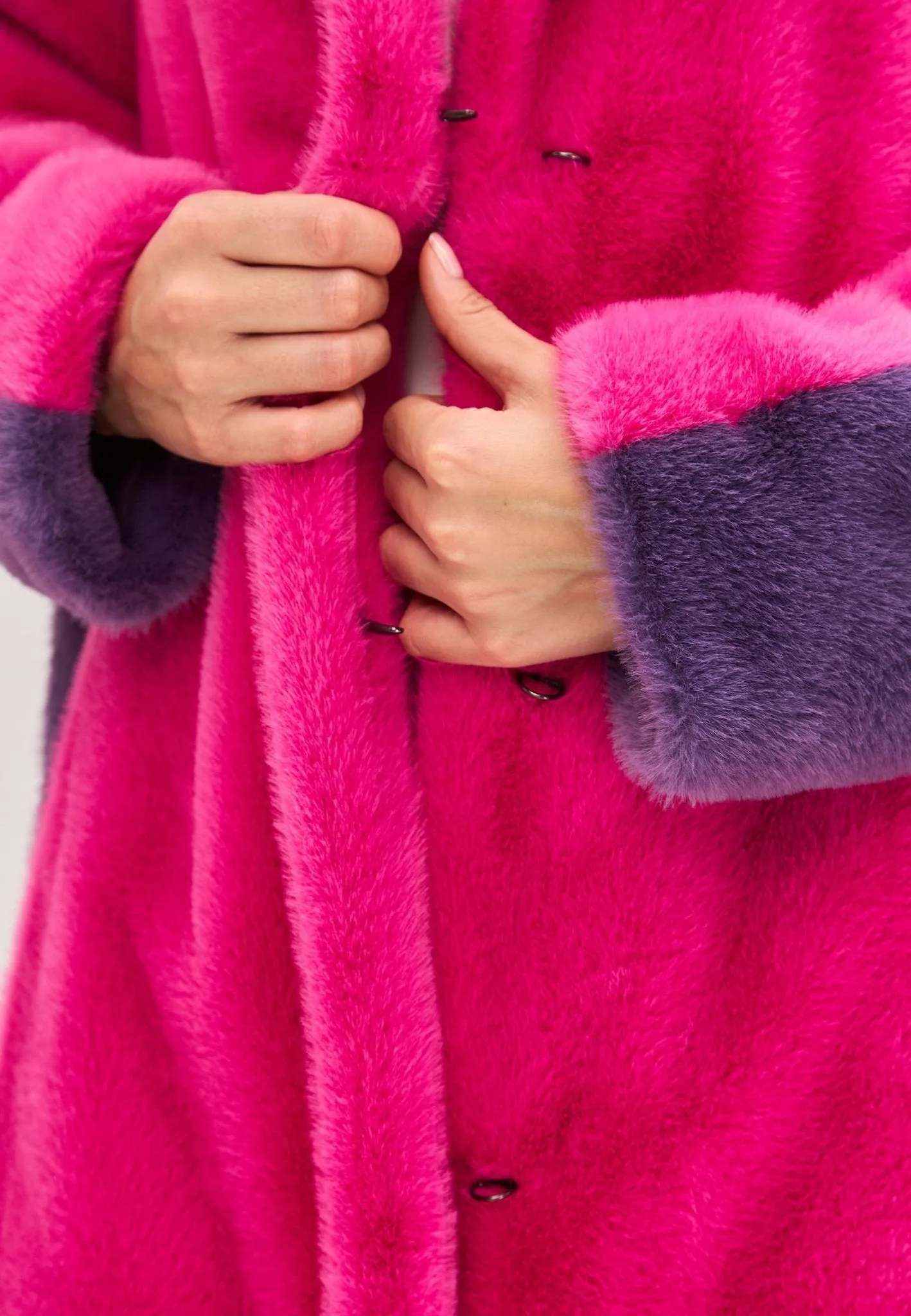 Two Tone Faux Fur Long Winter Coat - Pink