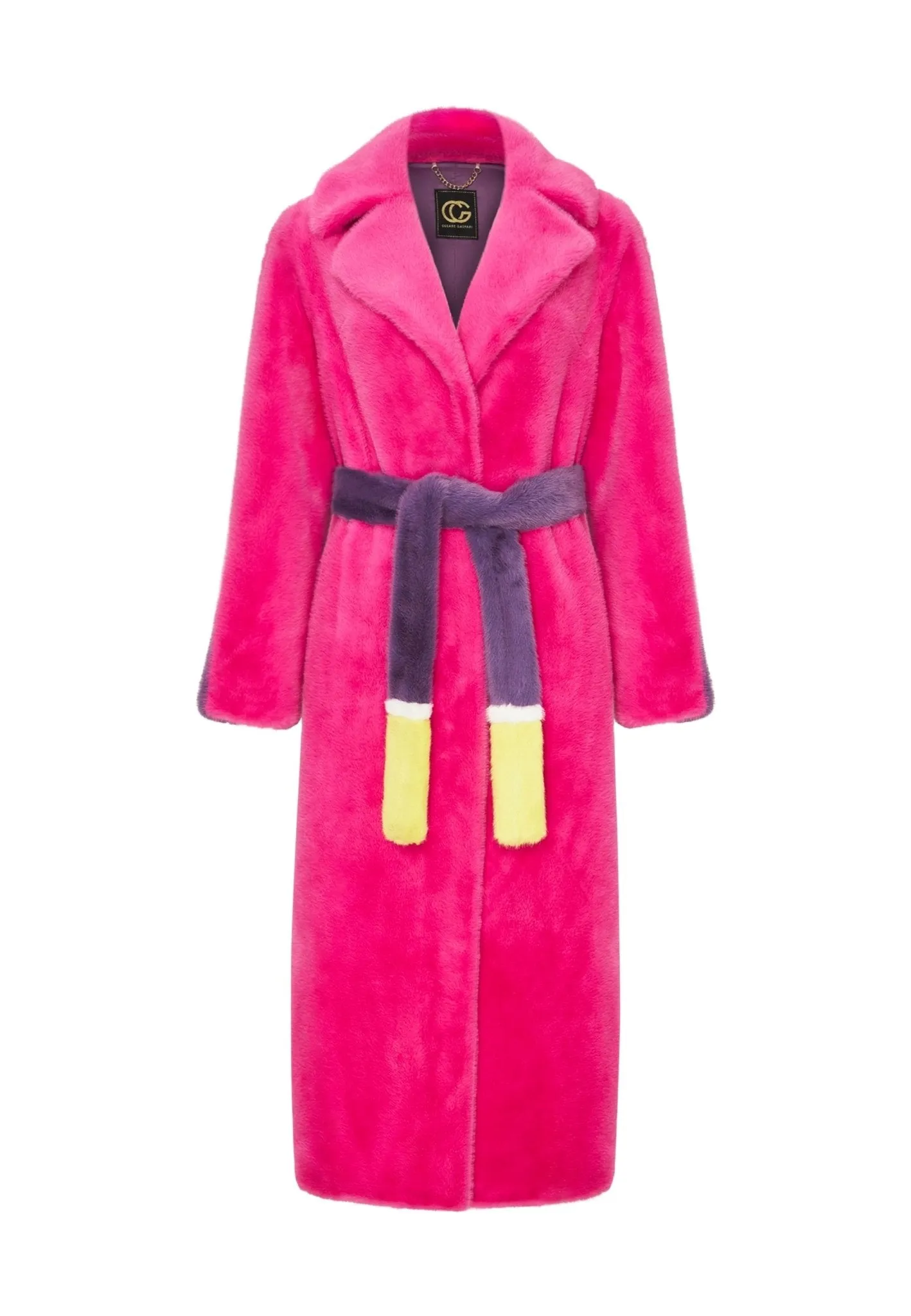 Two Tone Faux Fur Long Winter Coat - Pink