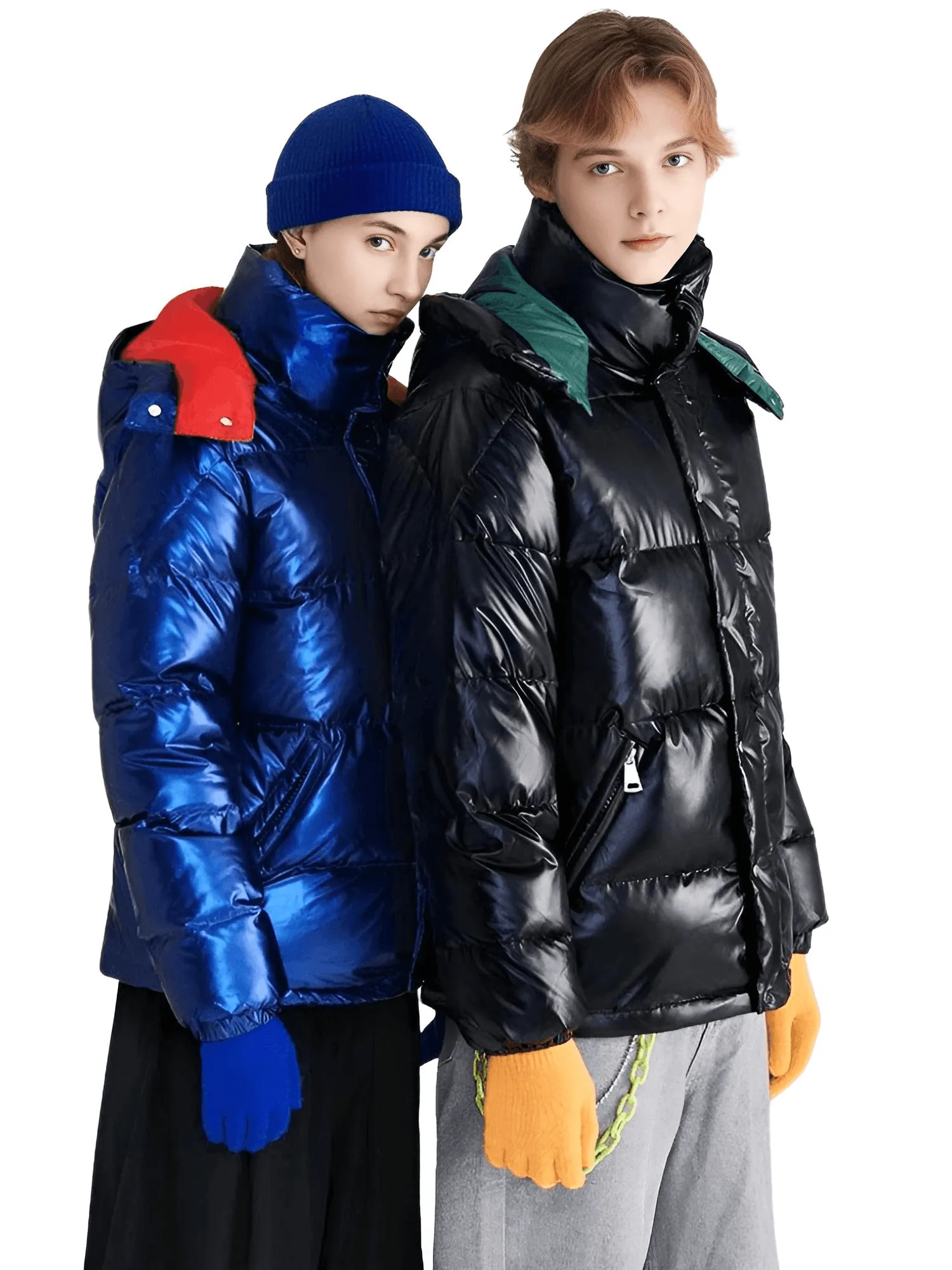 Unisex White Duck Down Puffer Jackets With Detachable Hood