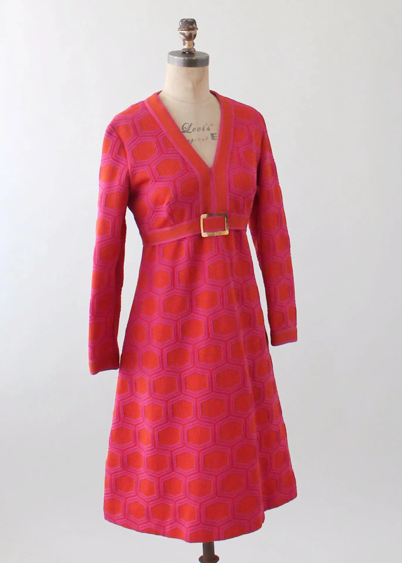 Vintage 1970s MOD Orange and Pink Knit Dress