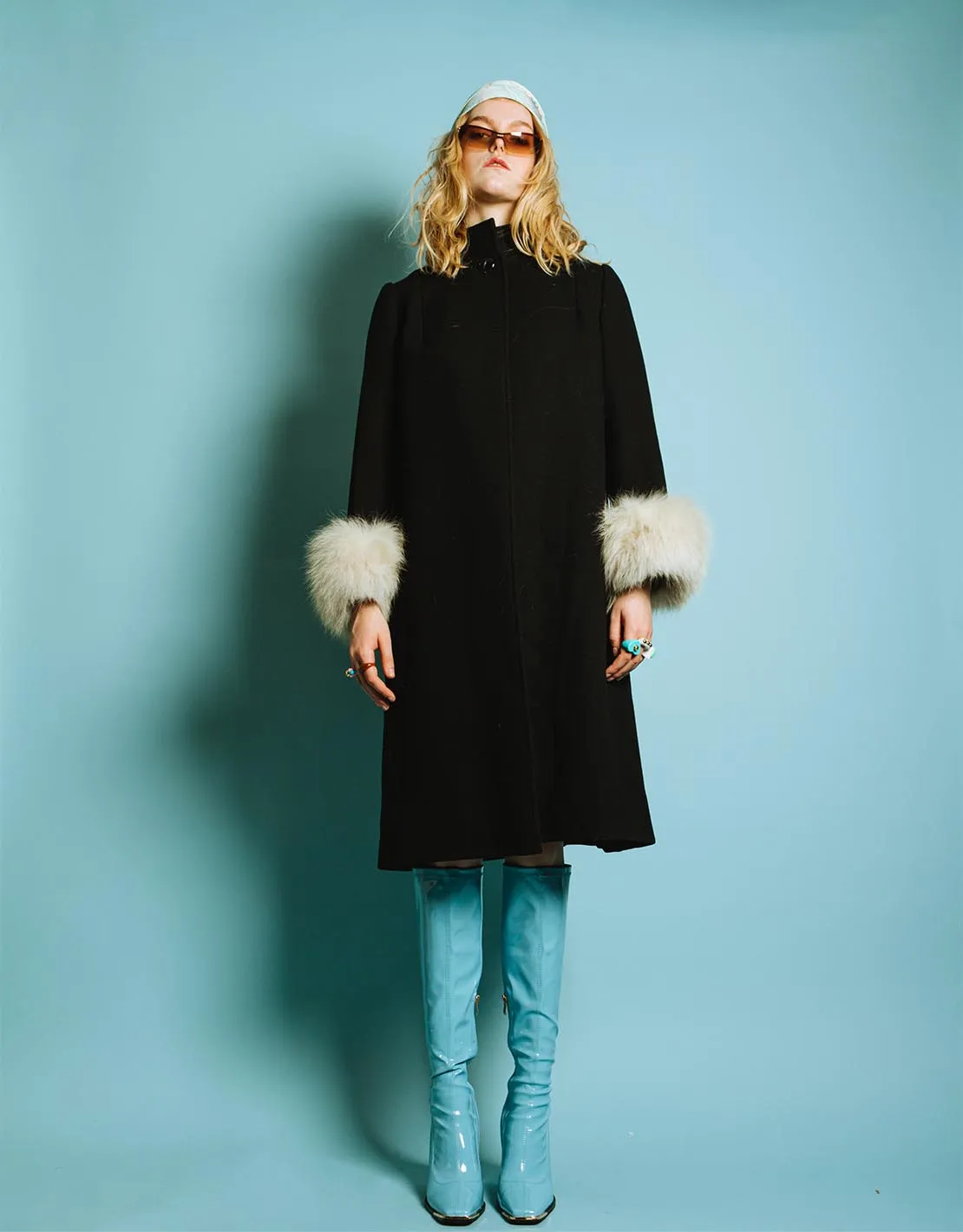 Vintage long coat with furry cuffs