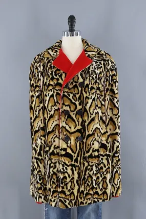 Vintage Red Leopard Print Reversible Cape