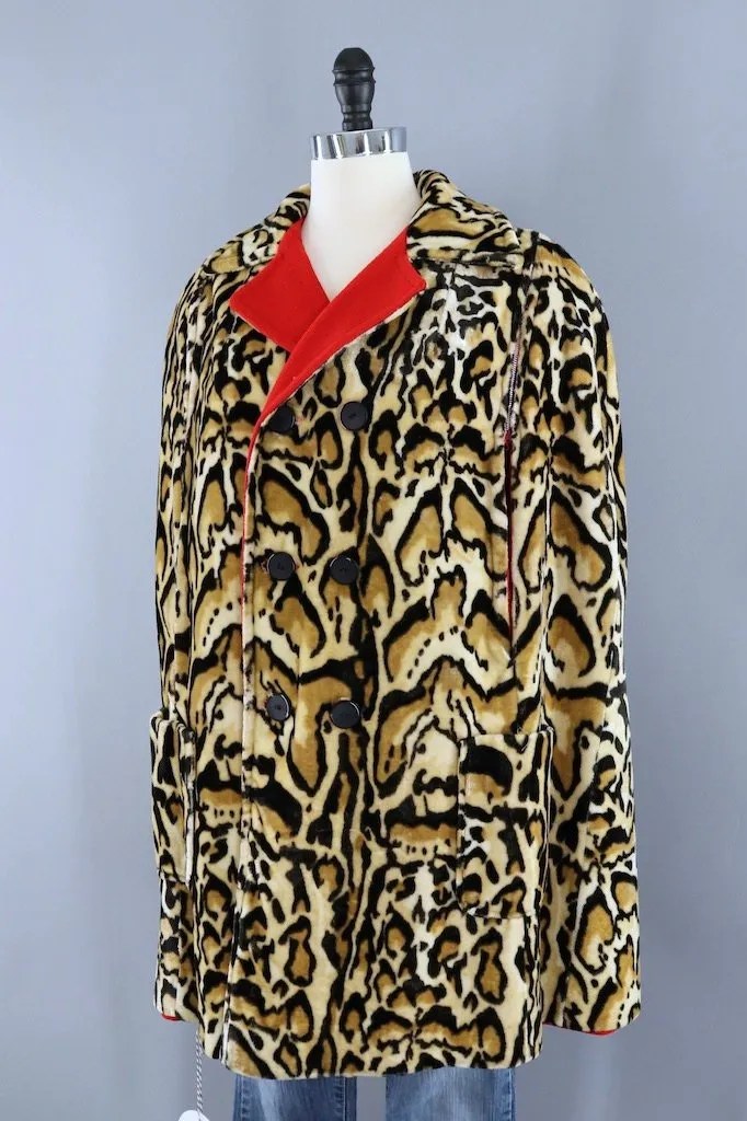 Vintage Red Leopard Print Reversible Cape