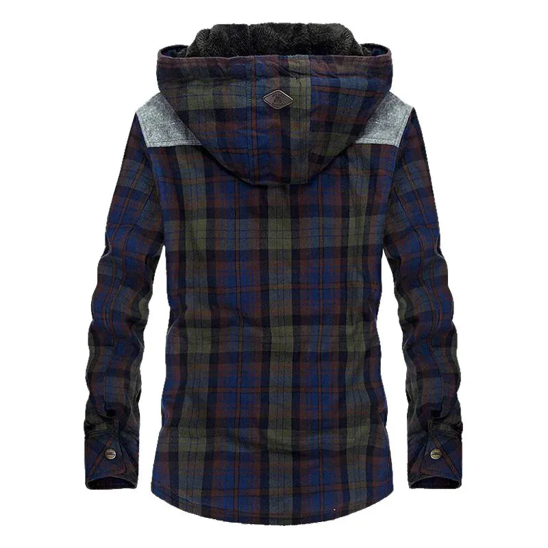 Wiaofellas  -  Brand Winter Jacket Men Hoodies Jacket Shirt Warm Fleece Cotton Plaid Hooded Jackets and Coats Men Shirts Chaquetas Hombre MY234