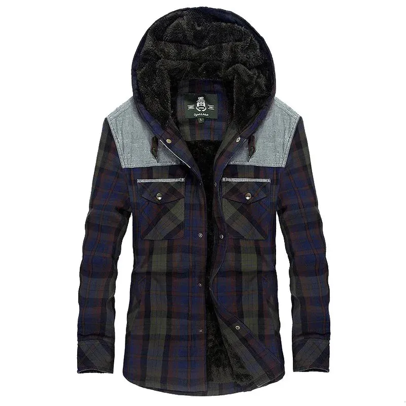 Wiaofellas  -  Brand Winter Jacket Men Hoodies Jacket Shirt Warm Fleece Cotton Plaid Hooded Jackets and Coats Men Shirts Chaquetas Hombre MY234