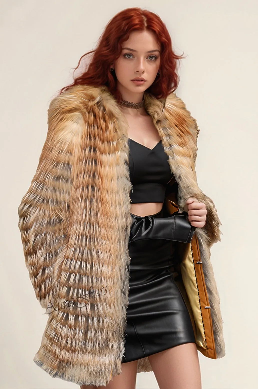 Women's Real Fox Fur Jacket - Fire Gold Fox - G0031